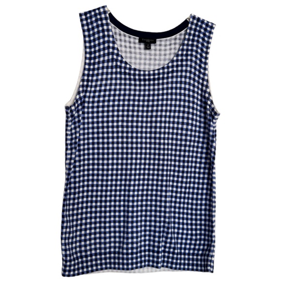 Talbots Cardigan Sweater Top 2 Pc SET Petite P 3/4 Sleeves Blue White Checkered - Picture 3 of 13